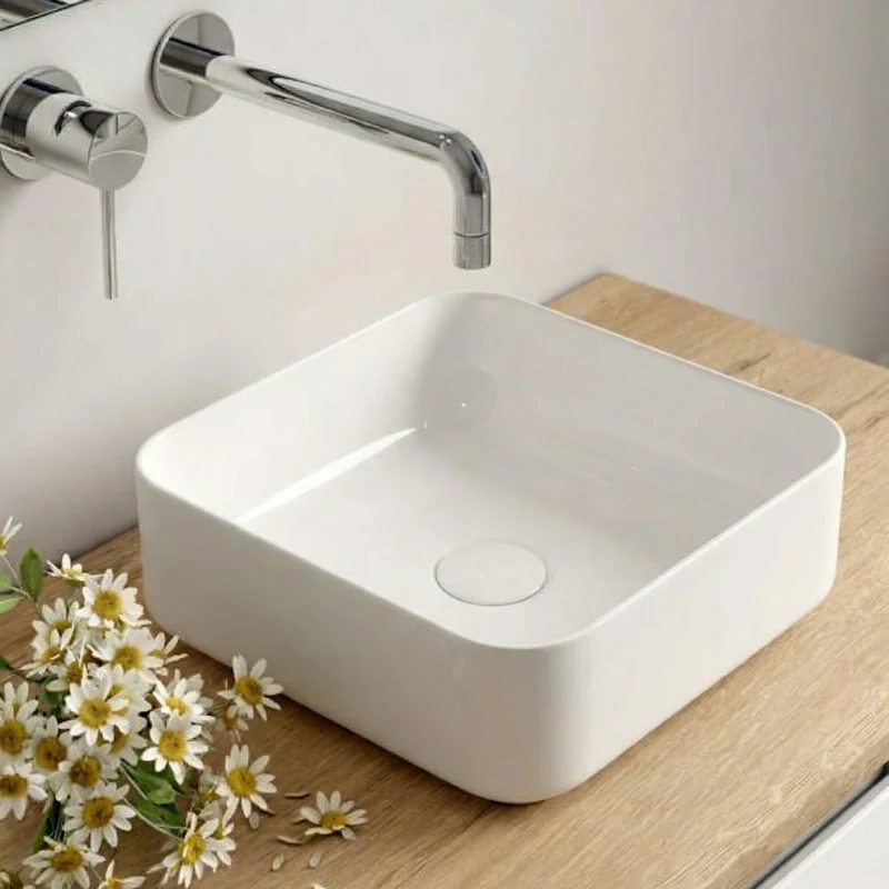 Vasque à poser carrée en céramique blanche - MAIA - 36cm