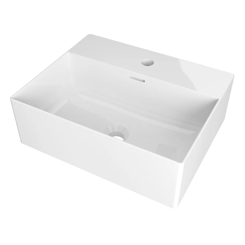 Vasque à poser rectangulaire en céramique blanche - CRONOS - 45,5cm