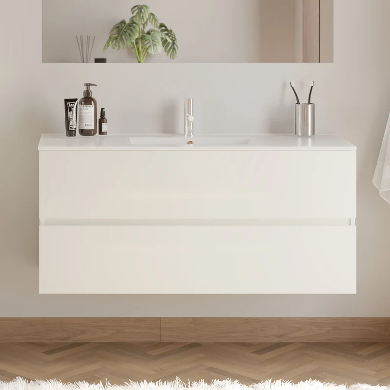 Meuble de salle de bain 120cm simple vasque - 2 tiroirs - sans miroir - IDA