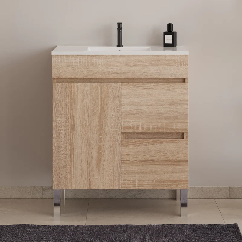 Meuble sous vasque seul, 2 tiroirs et 1 porte, 60cm, pour simple vasque - HARO