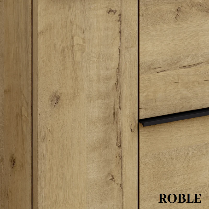 Meuble sous vasque seul, 2 tiroirs et 1 porte, 80cm, pour vasque déportée à gauche, roble (chêne clair) - KING