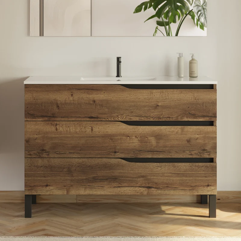 Meuble sous vasque seul, 3 tiroirs, 120cm, pour simple vasque - MATA