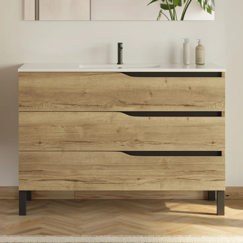 Meuble sous vasque seul, 3 tiroirs, 120cm, pour simple vasque - MATA