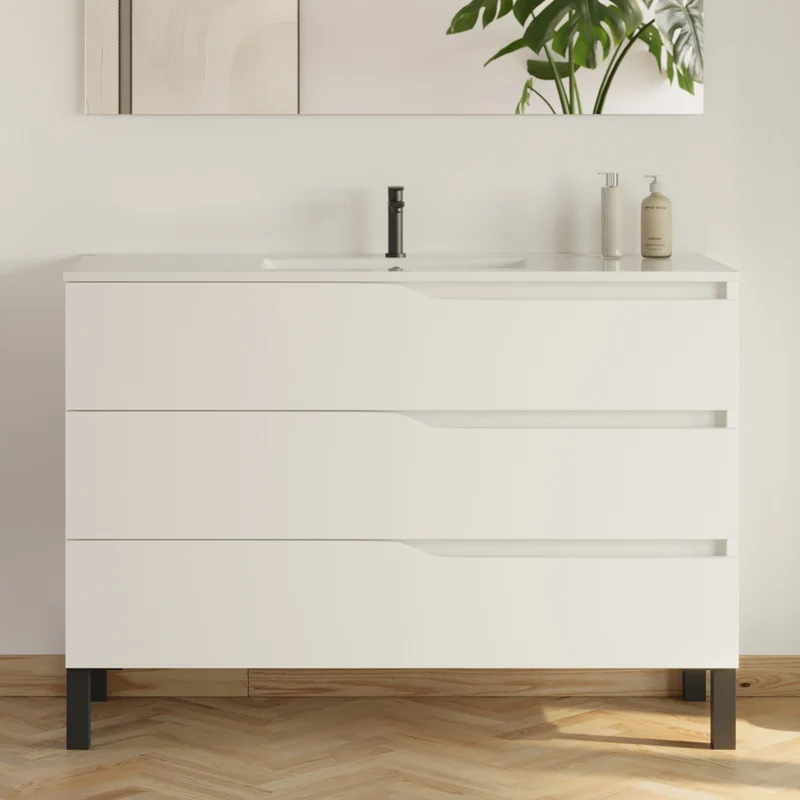 Meuble sous vasque seul, 3 tiroirs, 120cm, pour simple vasque - MATA