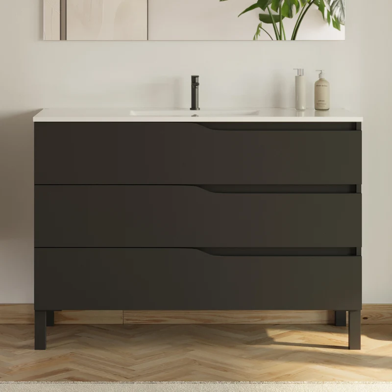 Meuble sous vasque seul, 3 tiroirs, 120cm, pour simple vasque - MATA