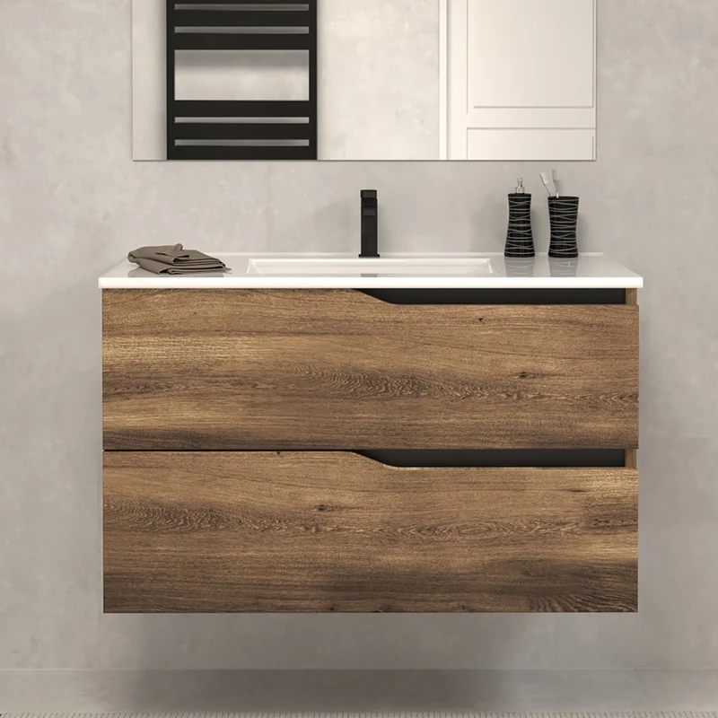 Meuble de salle de bain 80cm simple vasque - 2 tiroirs - LUNA