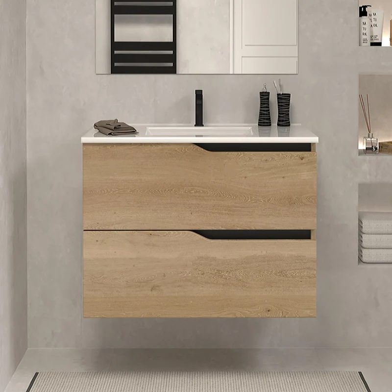 Meuble sous vasque seul, 2 tiroirs, 60cm, pour simple vasque - LUNA