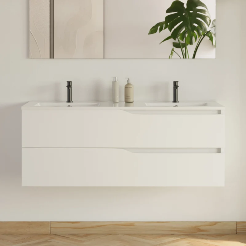 Meuble sous vasque seul, 2 tiroirs, 120cm, pour double vasque - LUNA