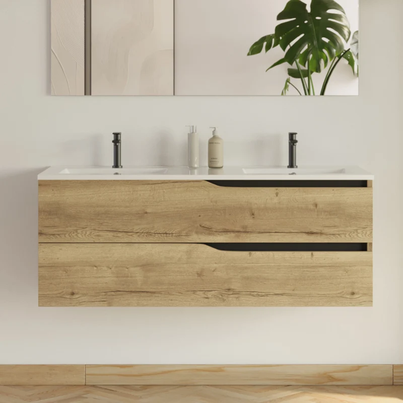 Meuble sous vasque seul, 2 tiroirs, 120cm, pour double vasque - LUNA