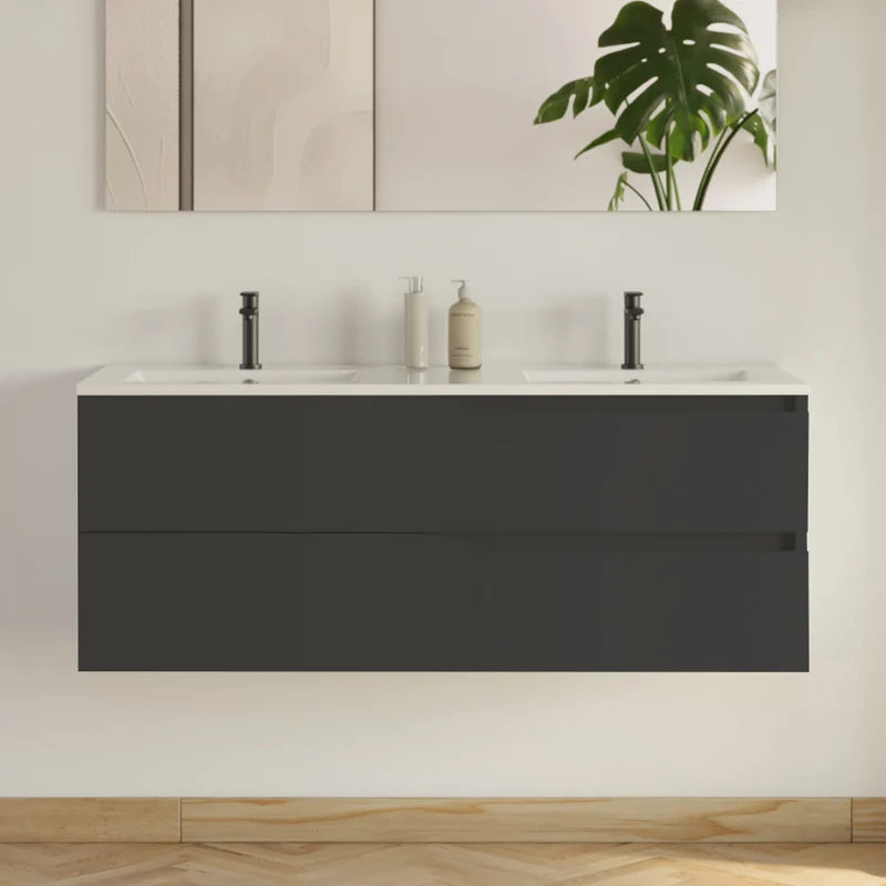 Meuble sous vasque seul, 2 tiroirs, 120cm, pour double vasque - LUNA