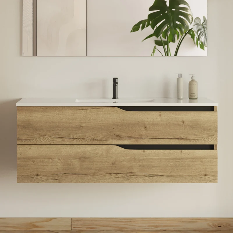 Meuble sous vasque seul, 2 tiroirs, 120cm, pour simple vasque - LUNA