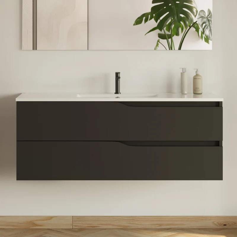 Meuble sous vasque seul, 2 tiroirs, 120cm, pour simple vasque - LUNA