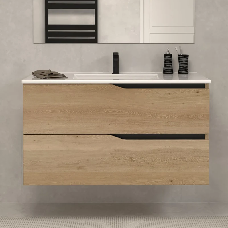 Meuble sous vasque seul, 2 tiroirs, 100cm, pour simple vasque - LUNA