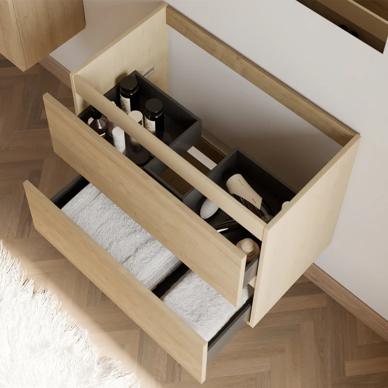 Meuble sous vasque seul, 2 tiroirs, 60cm, pour simple vasque - IDA