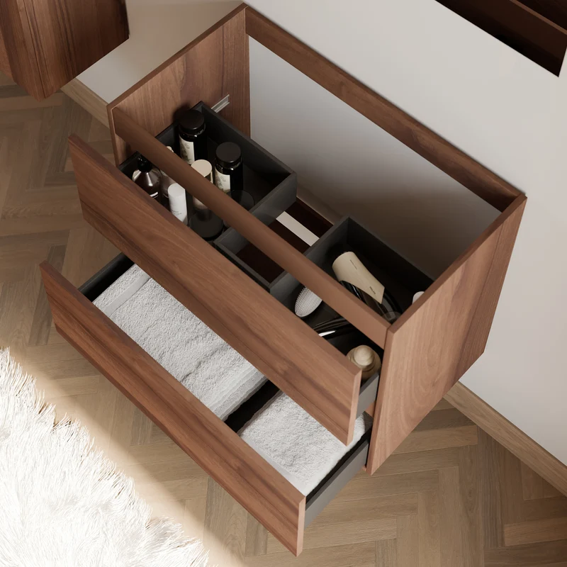 Meuble sous vasque seul, 2 tiroirs, 60cm, pour simple vasque - IDA