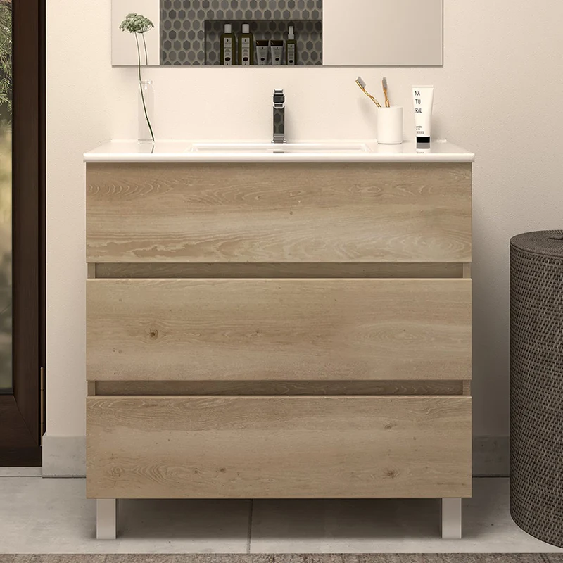 Meuble de salle de bain 60cm simple vasque - 3 tiroirs - MAYOR
