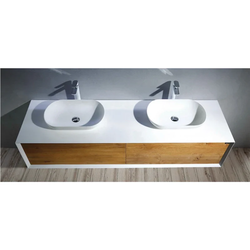 Lavabo blanco mate sobre encimera ovalado PALIO de mármol cultivado