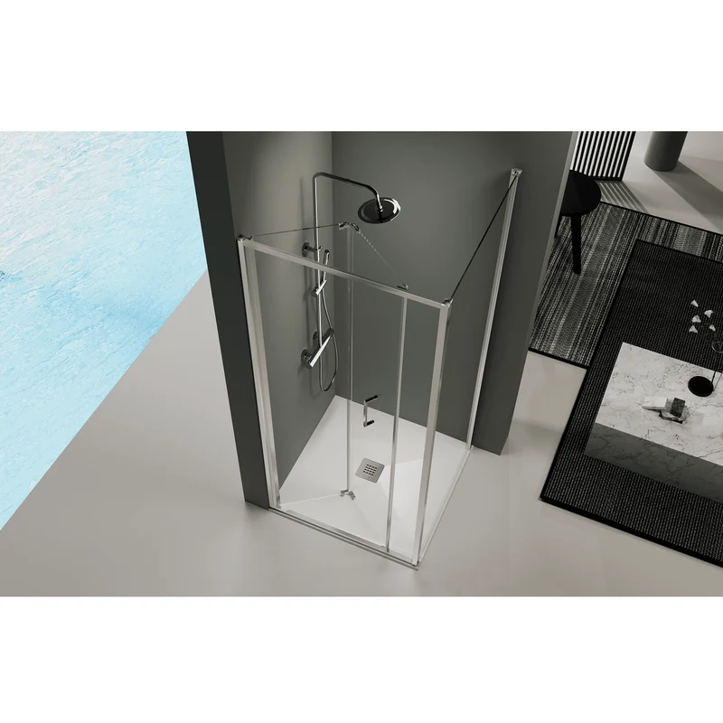 Mampara de ducha esquina Panel fijo + Puerta plegable PRISMA
