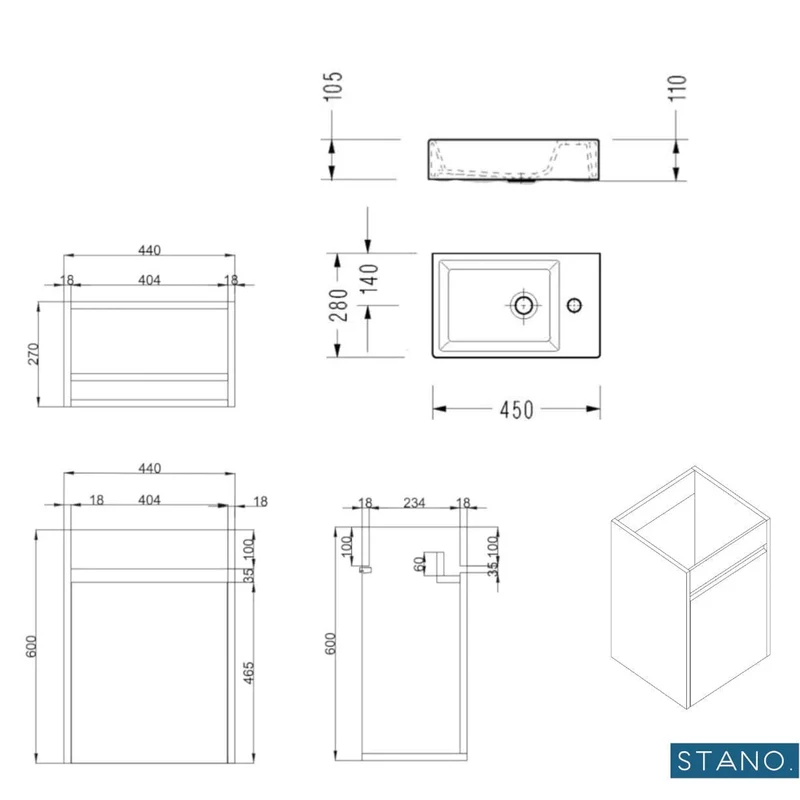 Lavabo con mueble MESSINA 45 cm roble claro