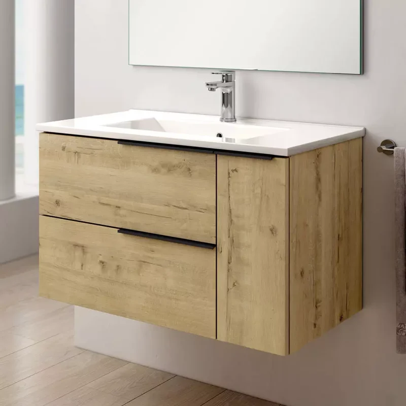 Meuble de salle de bain 80cm vasque centrée - 2 tiroirs et un placard - KING