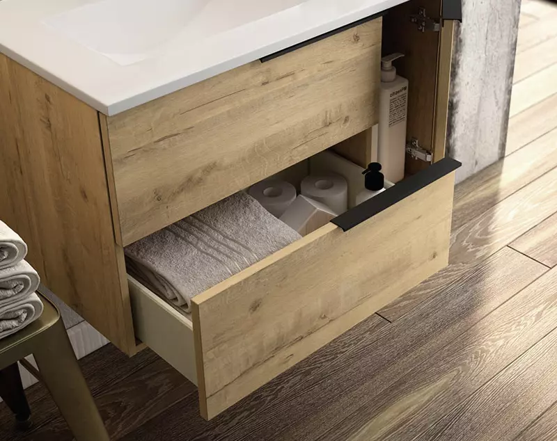 Meuble de salle de bain 80cm vasque centrée - 2 tiroirs et un placard - KING