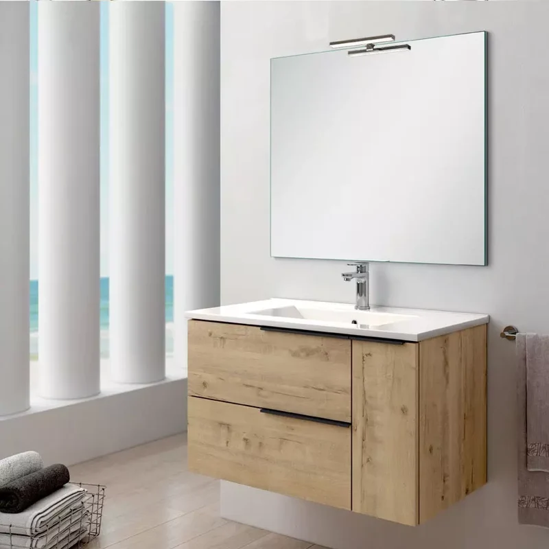 Meuble de salle de bain 80cm vasque centrée - 2 tiroirs et un placard - KING