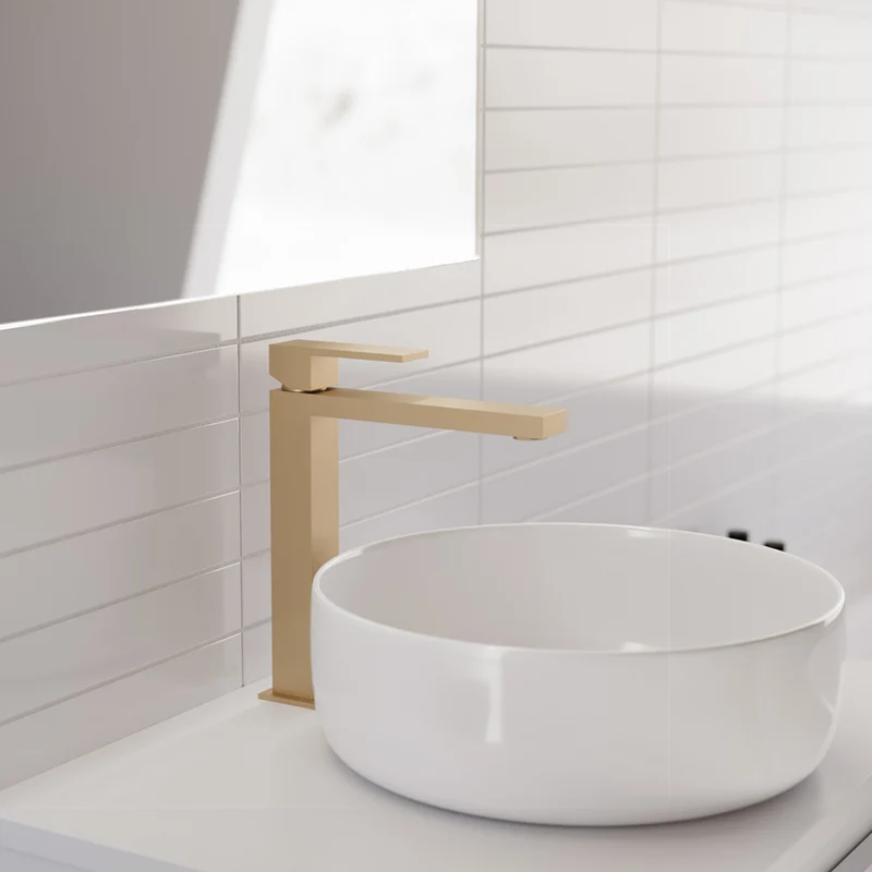 Mitigeur lavabo bec haut PLAN - Or mat