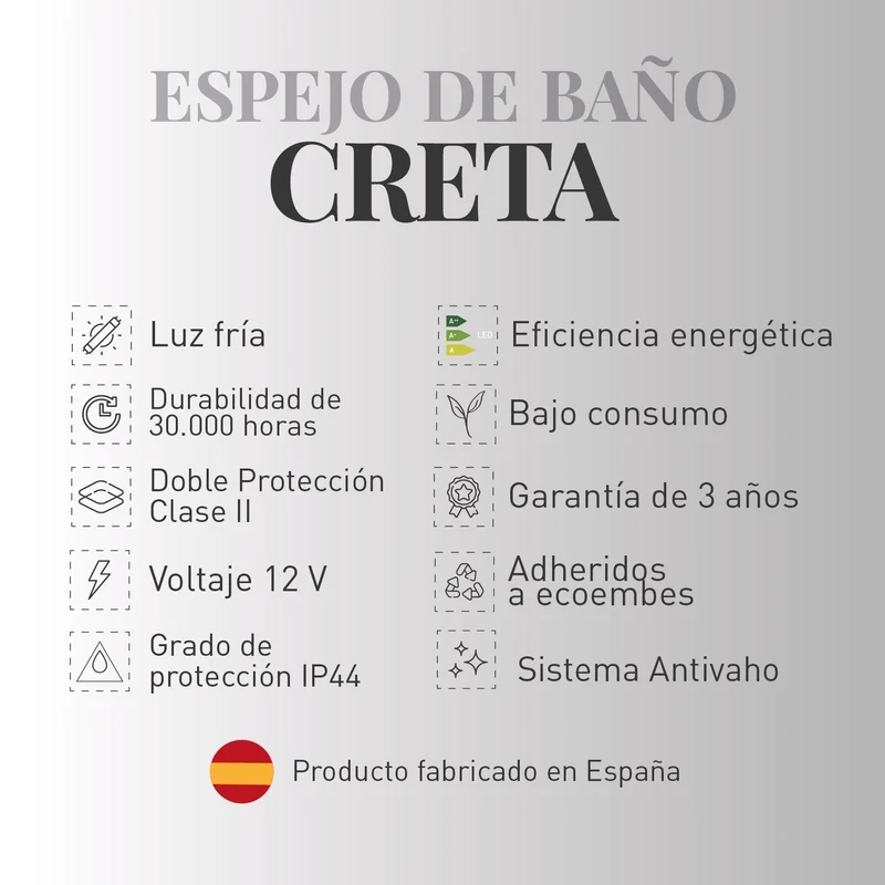Espejo de baño CRETA. Luz fría LED integrada en el espejo