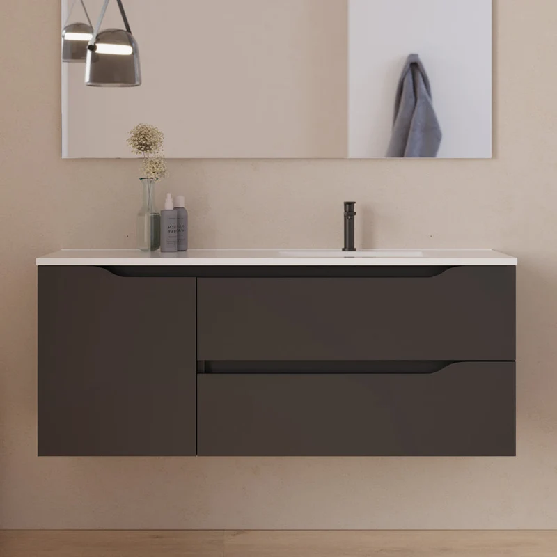 Meuble de salle de bain 120cm avec vasque déportée à droite - sans miroir - 2 tiroirs et un placard - ZARZA