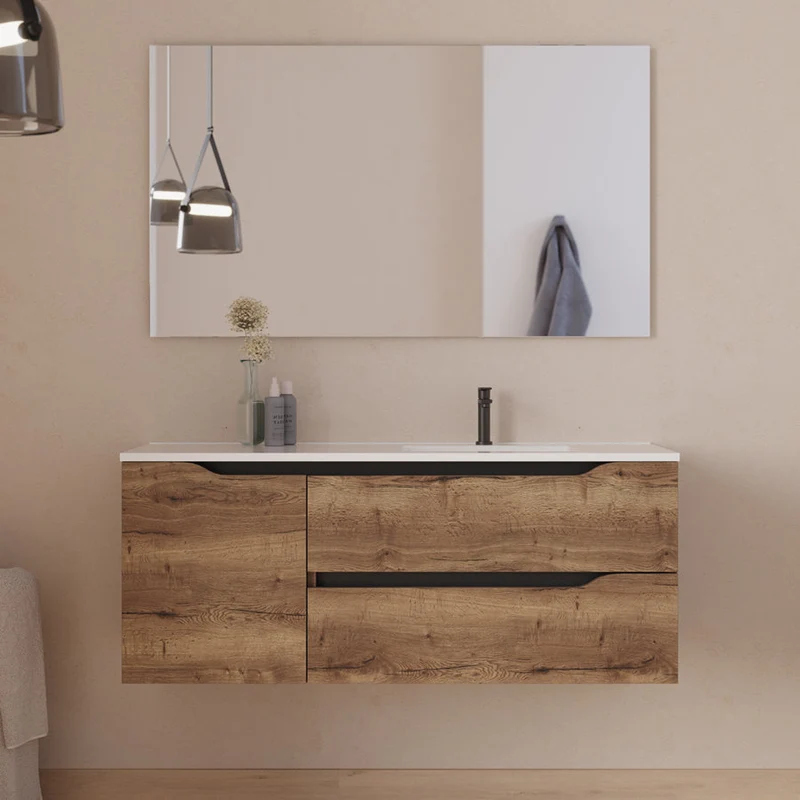 Meuble de salle de bain 120cm avec vasque déportée à droite - sans miroir - 2 tiroirs et un placard - ZARZA