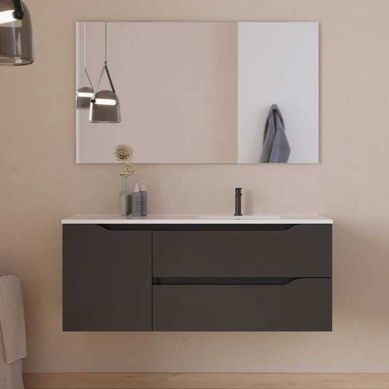 Meuble de salle de bain 120cm avec vasque déportée à droite - sans miroir - 2 tiroirs et un placard - ZARZA