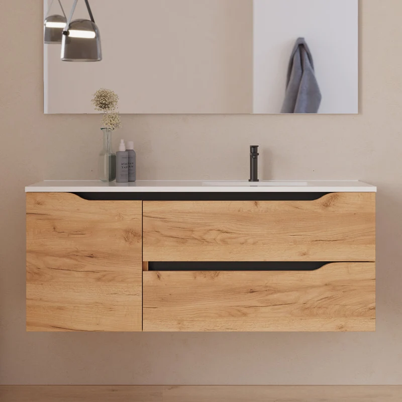Meuble de salle de bain 120cm avec vasque déportée à droite - sans miroir - 2 tiroirs et un placard - ZARZA