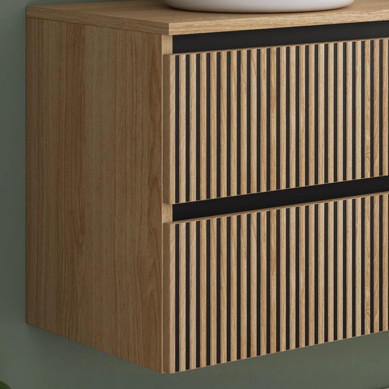 Meuble de salle de bain 140cm avec plateau et 2 vasques à poser rondes - 4 tiroirs - VENERIA