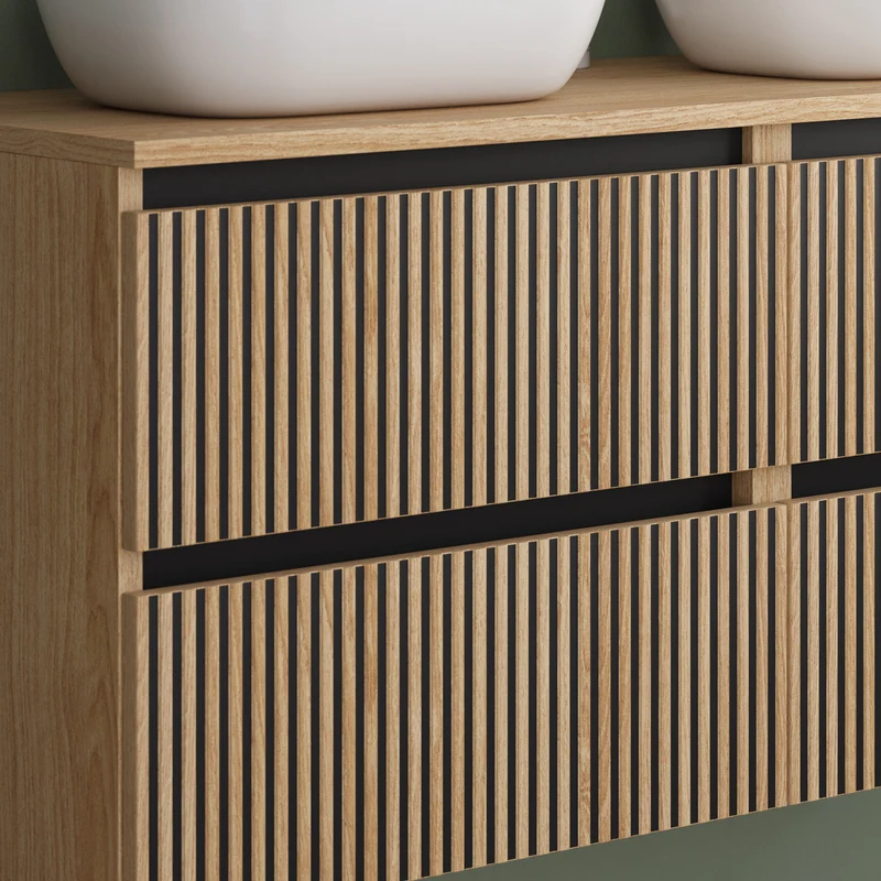 Meuble de salle de bain 120cm avec plateau et 2 vasques à poser arrondies - 4 tiroirs - VENERIA