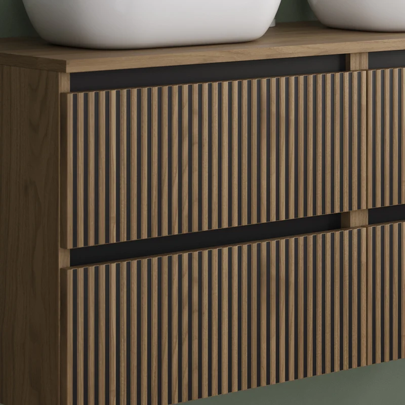 Meuble de salle de bain 120cm avec plateau et 2 vasques à poser arrondies - 4 tiroirs - VENERIA