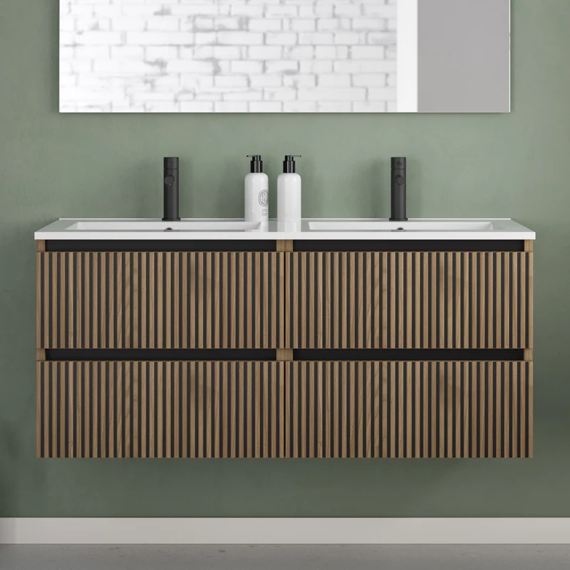Meuble de salle de bain 140cm double vasque - 4 tiroirs - VENERIA