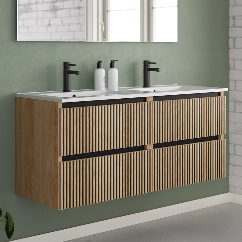 Meuble de salle de bain 140cm double vasque - 4 tiroirs - VENERIA