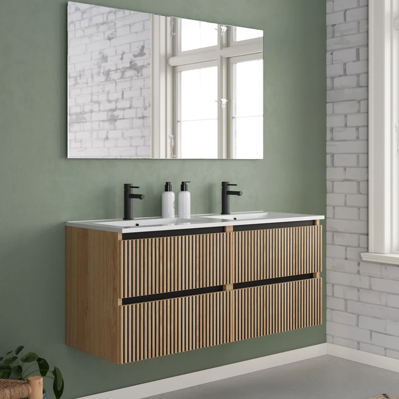 Meuble de salle de bain 140cm double vasque - 4 tiroirs - VENERIA