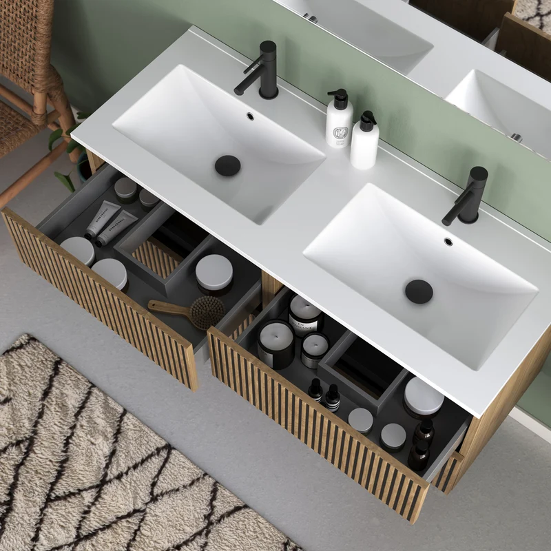 Meuble de salle de bain 140cm double vasque - 4 tiroirs - VENERIA