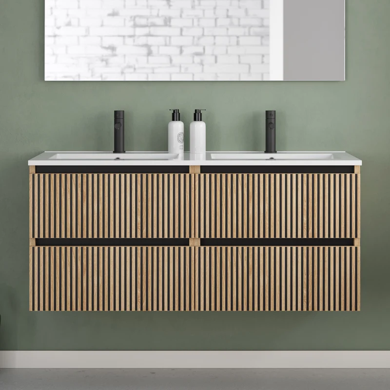 Meuble de salle de bain 140cm double vasque - 4 tiroirs - VENERIA