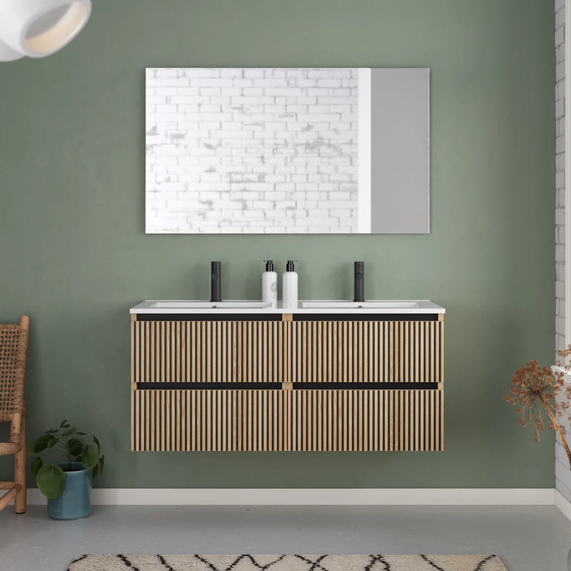 Meuble de salle de bain 140cm double vasque - 4 tiroirs - VENERIA
