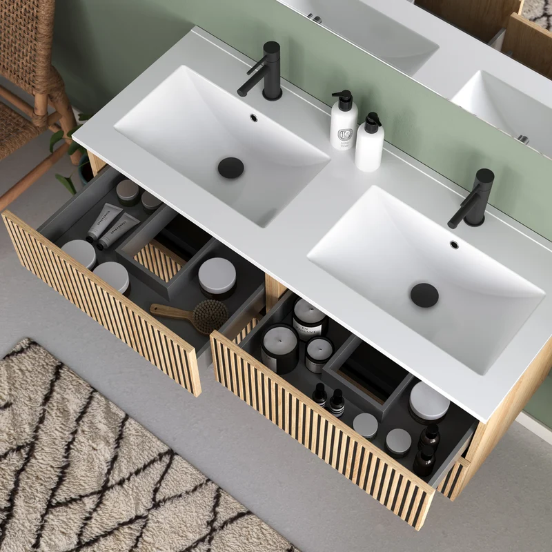 Meuble de salle de bain 140cm double vasque - 4 tiroirs - VENERIA