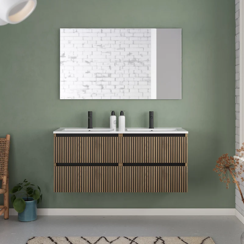 Meuble de salle de bain 140cm double vasque - 4 tiroirs - VENERIA