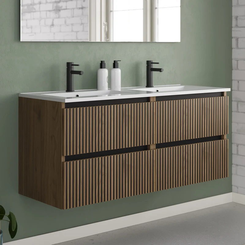 Meuble de salle de bain 140cm double vasque - 4 tiroirs - VENERIA