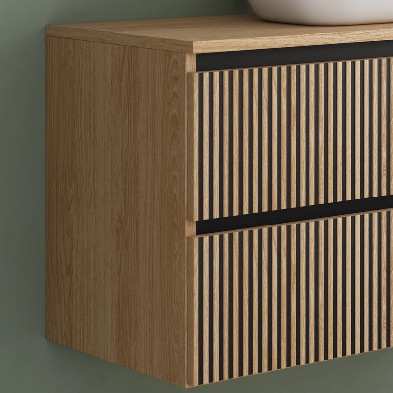 Meuble de salle de bain 100cm avec plateau et vasque à poser arrondie - 2 tiroirs - VENERIA