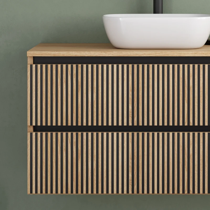 Meuble de salle de bain 100cm avec plateau et vasque à poser arrondie - 2 tiroirs - VENERIA