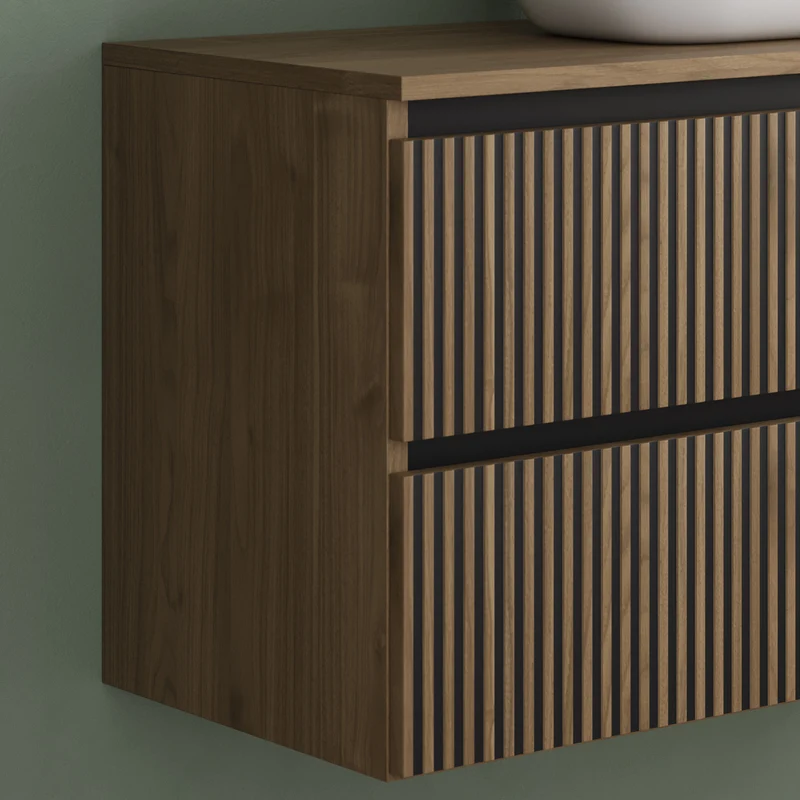 Meuble de salle de bain 100cm avec plateau et vasque à poser arrondie - 2 tiroirs - VENERIA