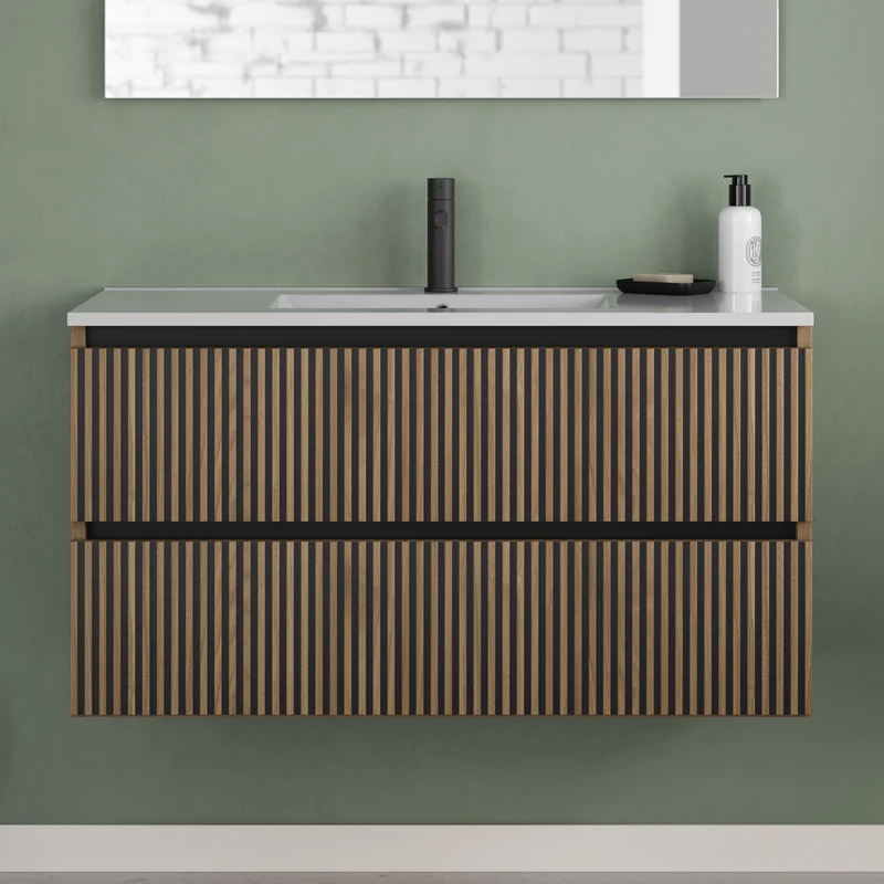 Meuble de salle de bain 100cm simple vasque - 2 tiroirs - VENERIA