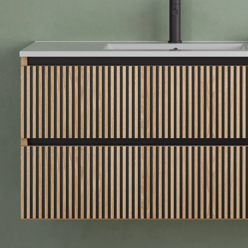 Meuble de salle de bain 100cm simple vasque - 2 tiroirs - VENERIA