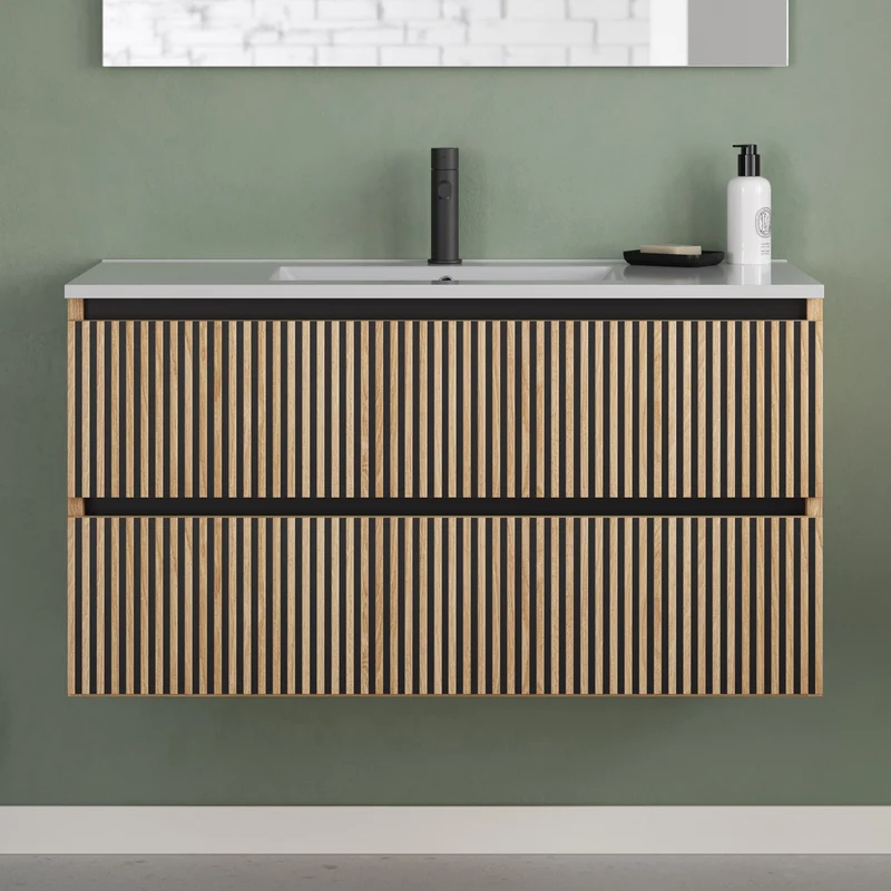 Meuble de salle de bain 100cm simple vasque - 2 tiroirs - VENERIA